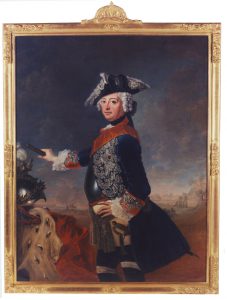 Friedrich der II., der Große. König von Preußen, 1712 bis 1786. Staatsporträt von A. D. Therbousch von Liszewski, 1753. Abschiedsgeschenk des Königs an seinen Minister Graf von Podewils. (Sammlungen Schloss Birken)