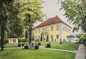 Foto Parkseite Schloss Birken (Sammlungen Schloss Birken) rechts: Führungen 1.April - 15.Oktober, jeweils Dienstag u. Samstag 11 und 14 Uhr.